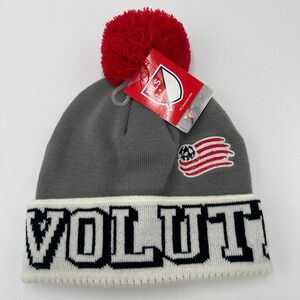 MLS New England Revolution Beanie Hat Gray Red Pom Cuffed Knit Soccer Cap NWT